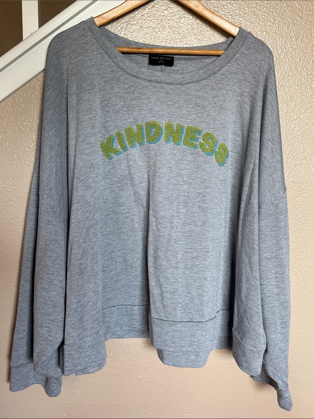 Lane Bryant Gray Long Sleeve 'Kindness' Sweatshirt with Green Lettering